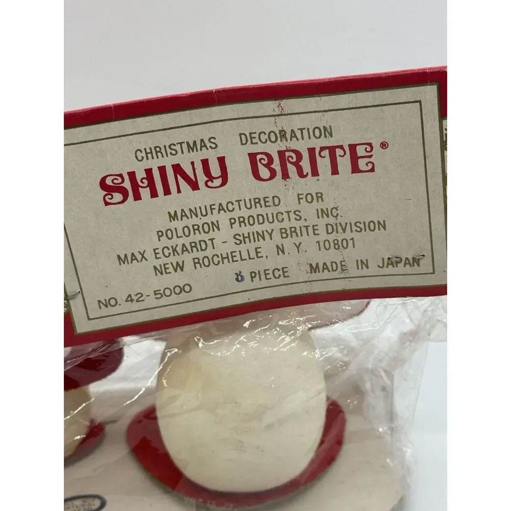 Vtg Very Rare Shiny Brite Flocked Mushroom Ornaments 3 Pc Japan Carded Christmas